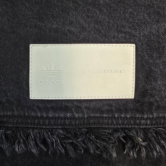 Adidas x KSENIASCHNAIDER Black Denim Fringe Shirt Dress Snap Front Large - Picture 5 of 9